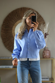 Ina Pinstripe Double Layer Shirt - Blue