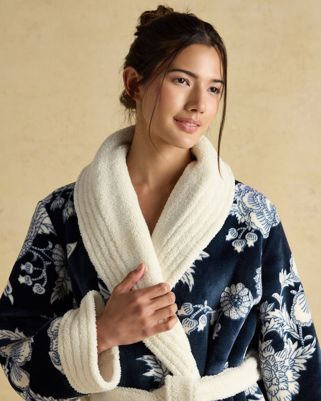 Joules Matilda Navy Flower Fleece Lined Dressin Gown