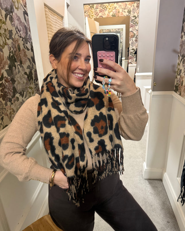 Muse Leopard Print Scarf - Camel