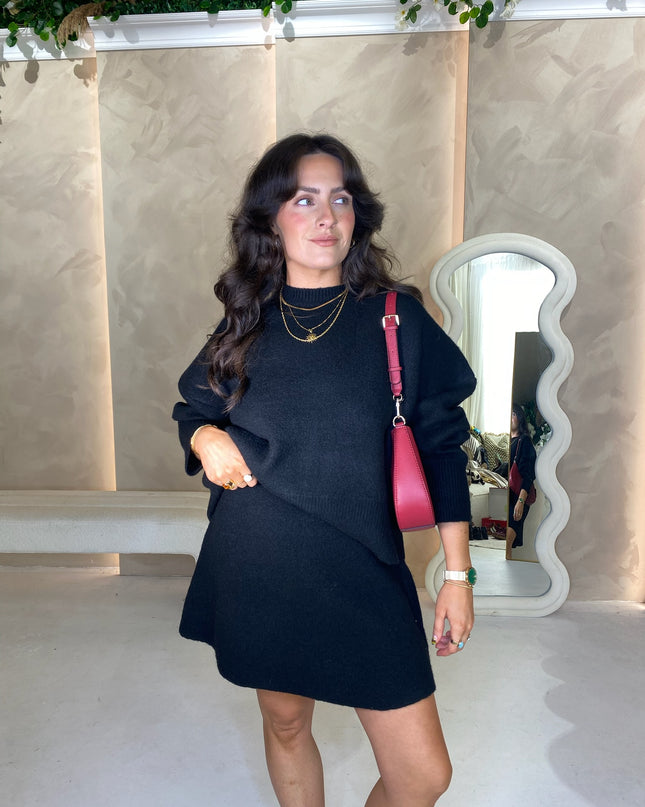 Knit Jumper and Skirt Set - Black