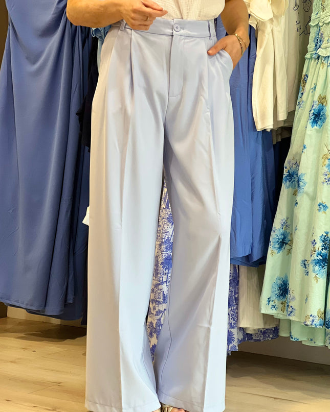 Wide Leg Tailored Trouser - Powder Blue