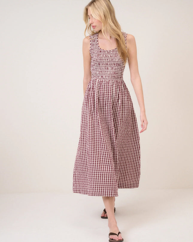 Sleeveless Kinsley Midaxi Dress - Burgundy Gingham