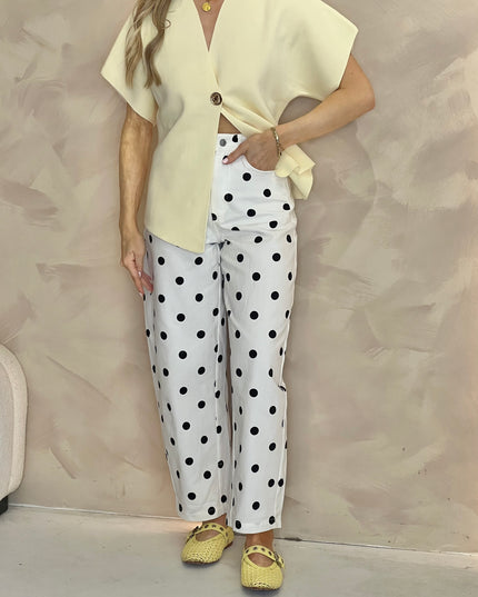 Polka Dot Barrel Jeans - White/Black