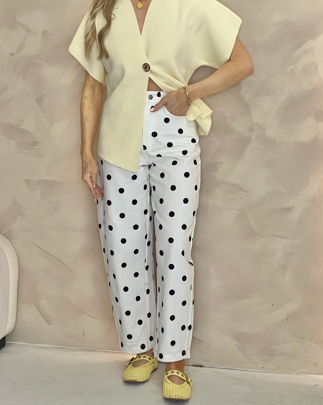 Polka Dot Barrel Jeans - White/Black