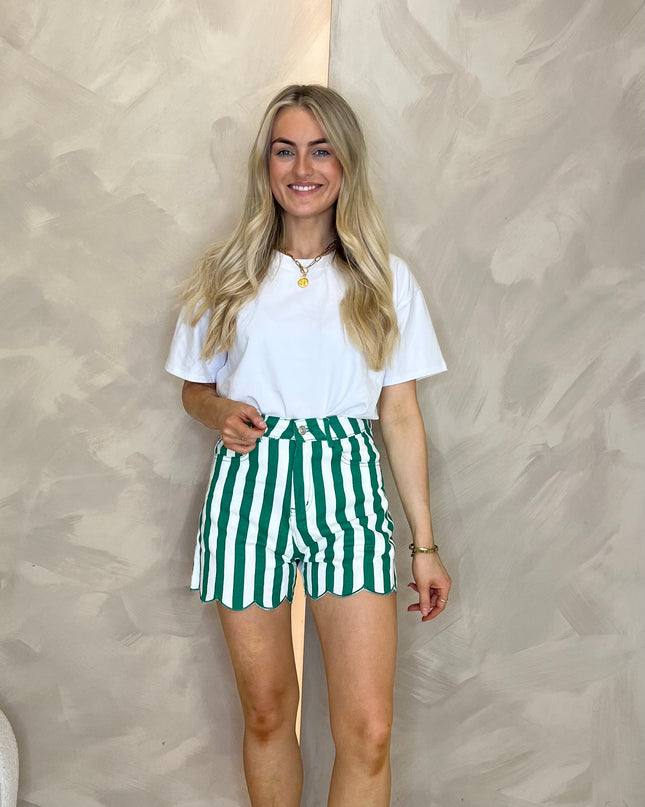 Stripe Scallop Shorts - Green