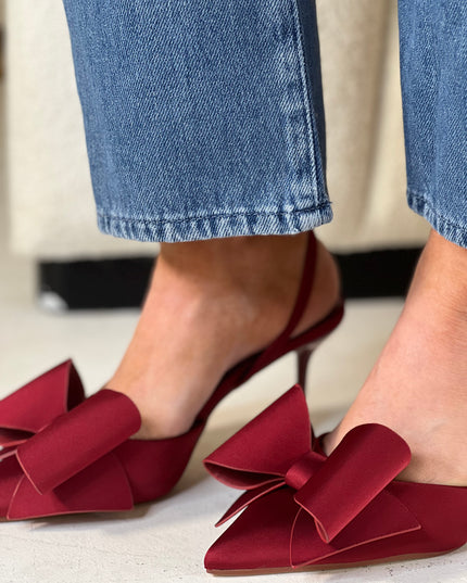Satin Bow Slingback - Wine