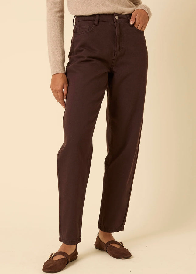 High Rise Barrel Leg Jeans - Brown