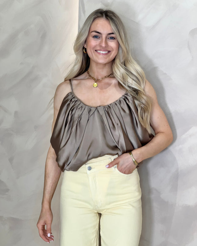 Stappy Satin Balloon Top - Bronze