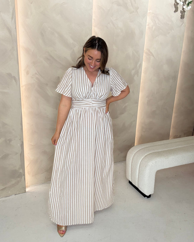 Stripe Midi Dress - Beige