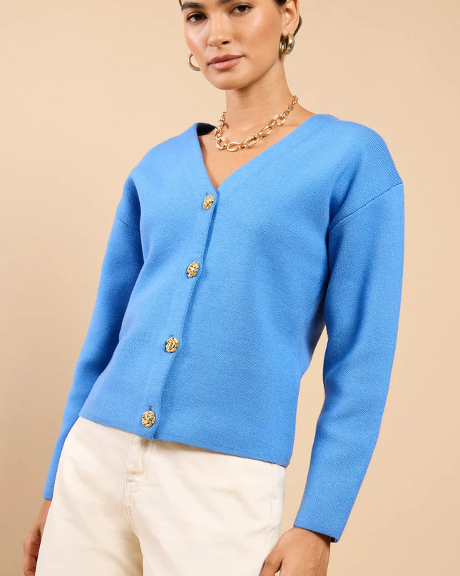 Yvaine Blue Button Detail Knit Cardigan 