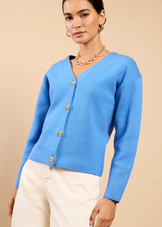 Yvaine Blue Button Detail Knit Cardigan 