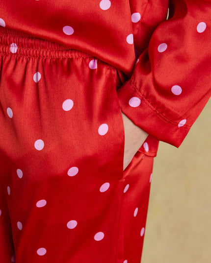 Bonnie Satin Pyjama Set - Red & Pink Spot