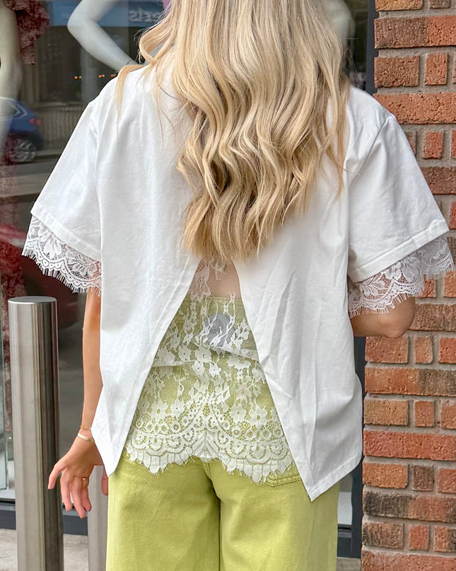 Lace Back Insert T-Shirt - White