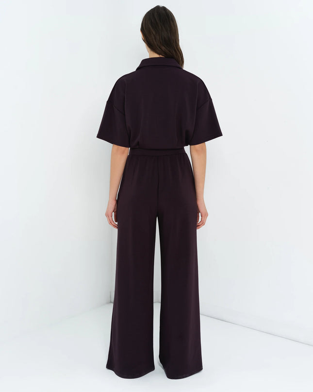 French Connection Wren Half Zip Jumpsuit - Mocha Brown