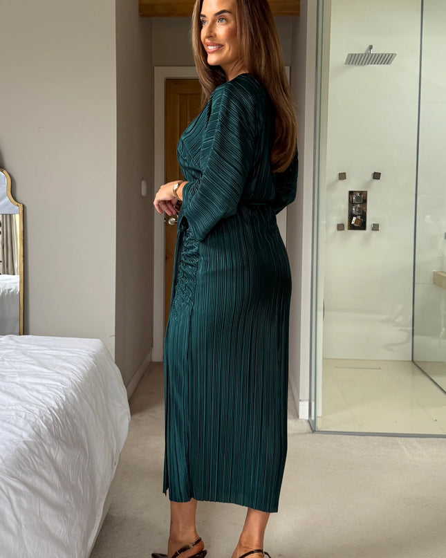 Vendy Off The Shoulder Ruched Detail Midi Dress - Emerald