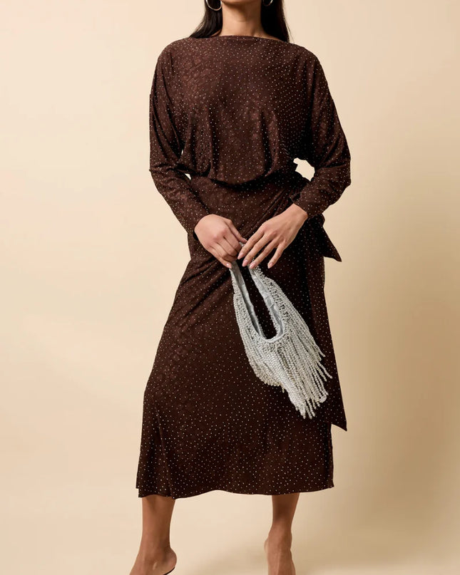 Lysandra Animal Texture Gem Dress - Chocolate