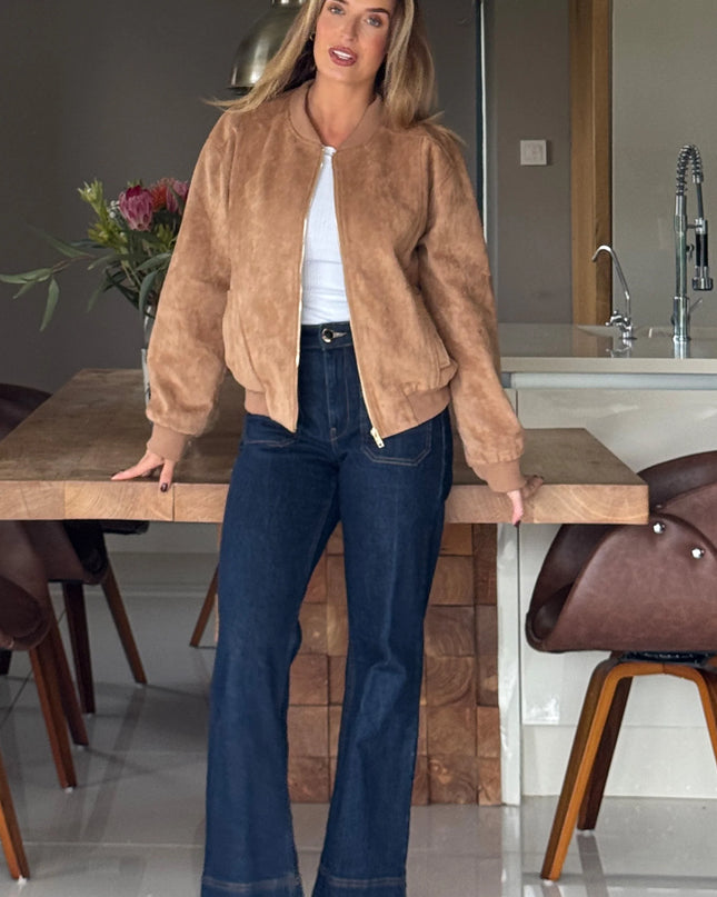 Arwen Suedette Classic Bomber Jacket - Stone