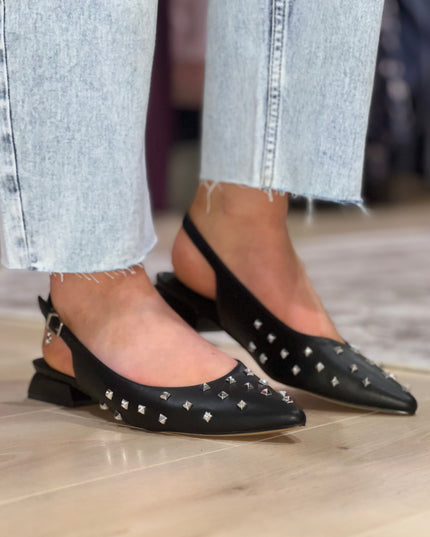 Stud Pointy Slingback - Black