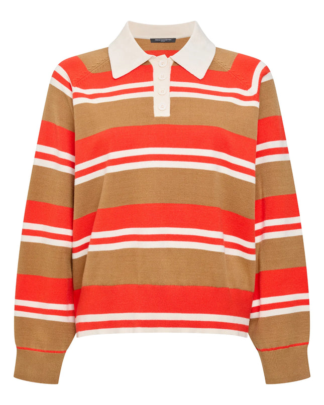 French Connection Yaz Stripe Polo - Tobacco/Orange