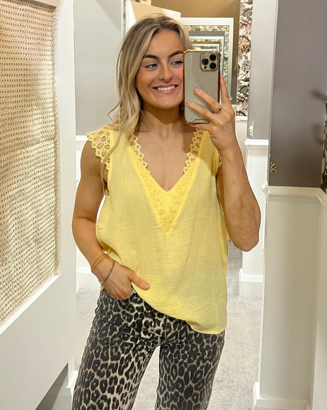 Cheesecloth Cotton Lace Top - Lemon