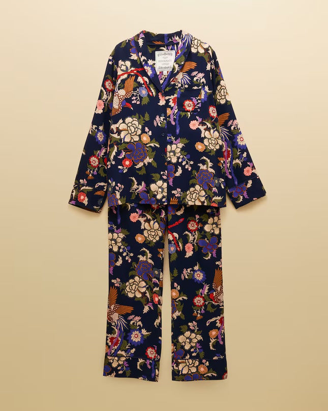 Alma Navy Hidcote Floral Woven Pyjama Set
