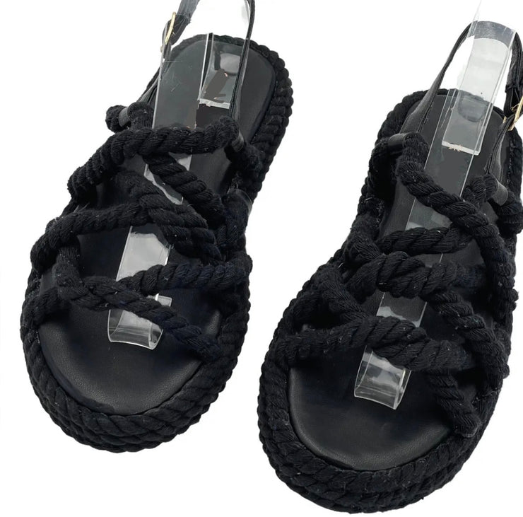Kirsty Strappy Rope Sandal - Black