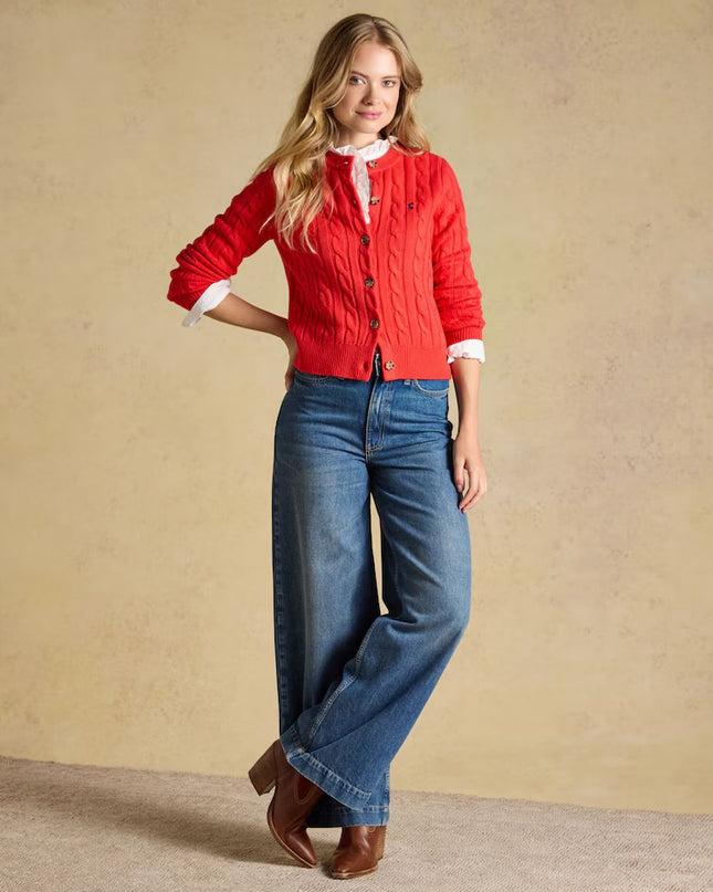 Joules Cable Knit Button Up Cardigan - Red