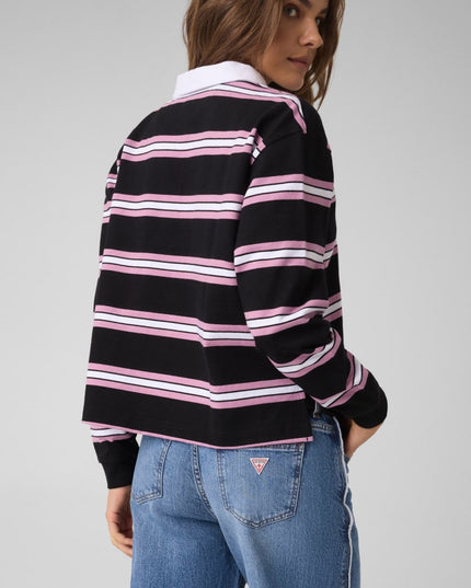 Guess Jeans Oversized Long Sleeve Polo Shirt - Black/Pink