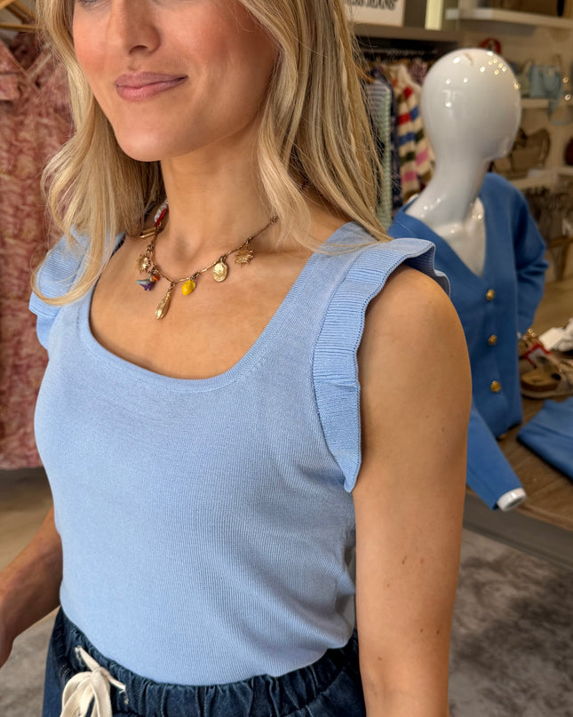 Ribbed Square Neck Vest - Blue