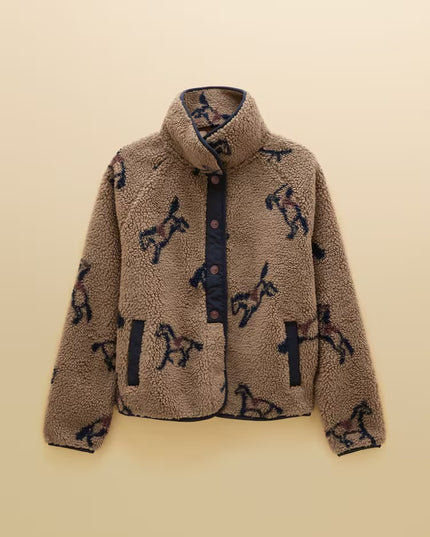 Joules Horse Print Borg Fleece Jacket - Mink Brown