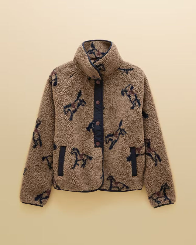 Joules Horse Print Borg Fleece Jacket - Mink Brown