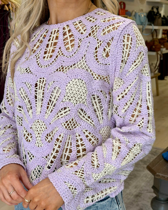 Crochet Knit Sweater - Lilac
