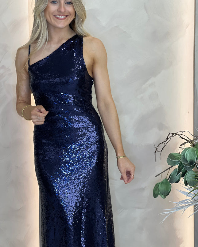 Asymmetric Sequin Dress - Navy