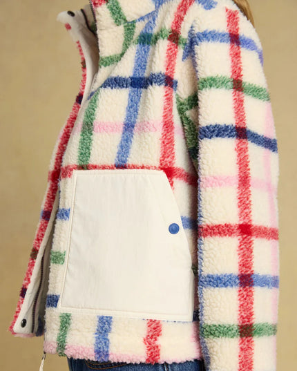 Joules Lottie Zip Through Borg Fleece - Cream Check