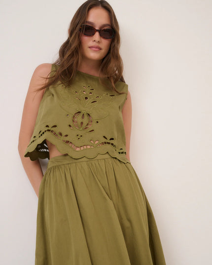 Sintra Broderie Anglaise Tank Top - Green