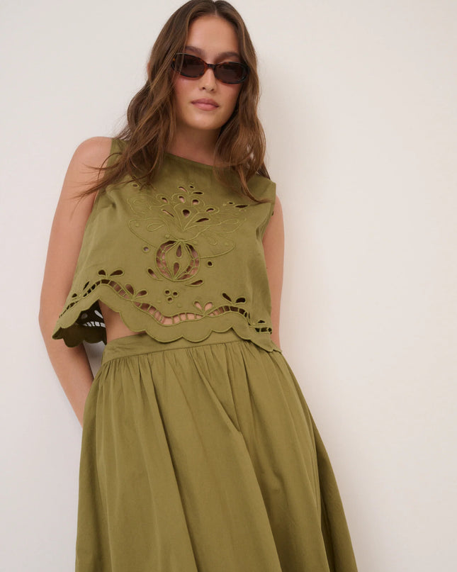 Sintra Broderie Anglaise Tank Top - Green