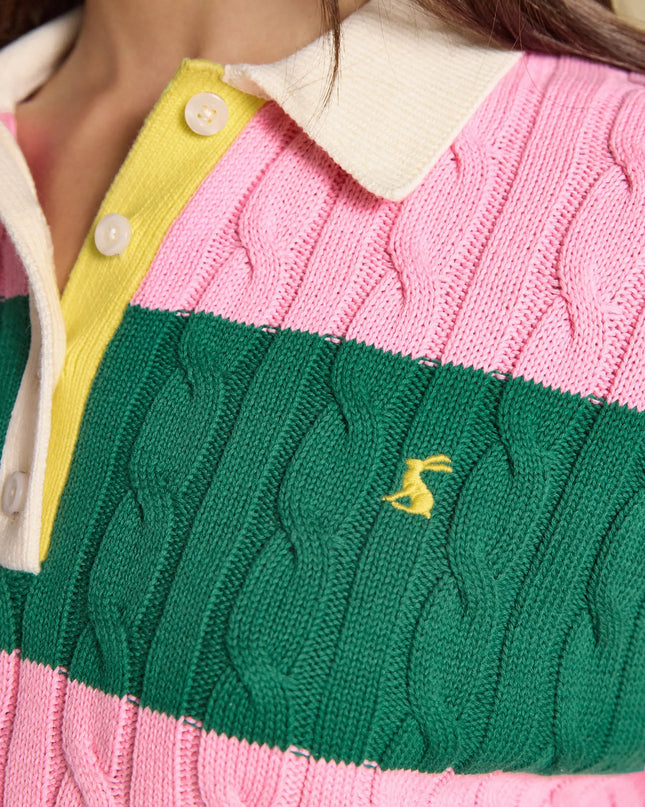 Joules Cable Knit Rugby Jumper - Pink/Green