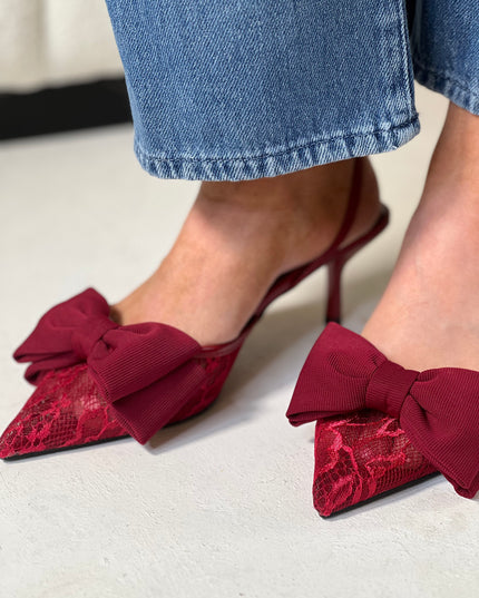 Lace Slingback with Bow - Wine