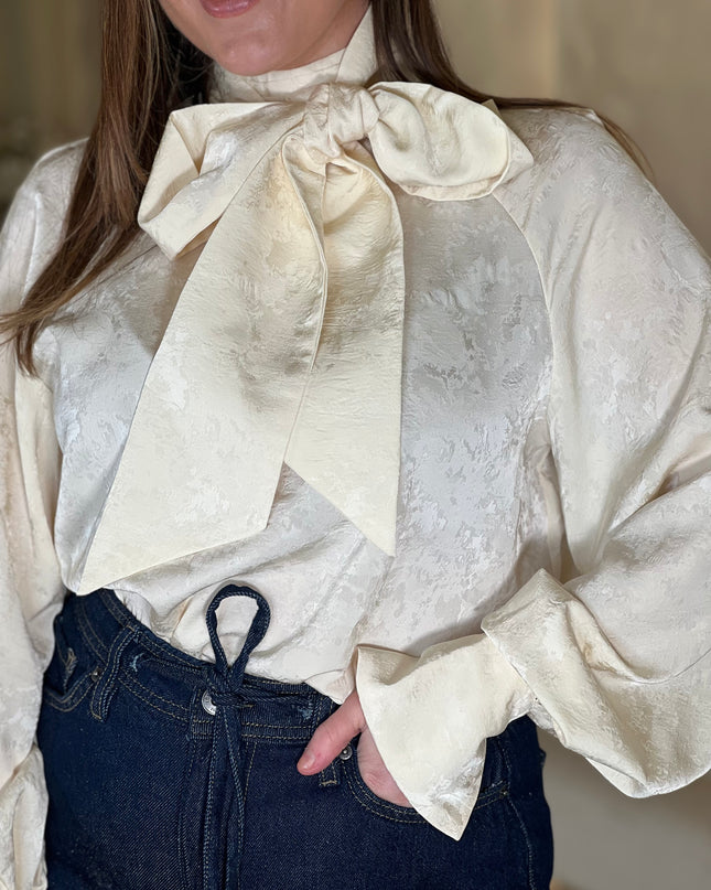 Kesia Jacquard Bow Blouse - Cream