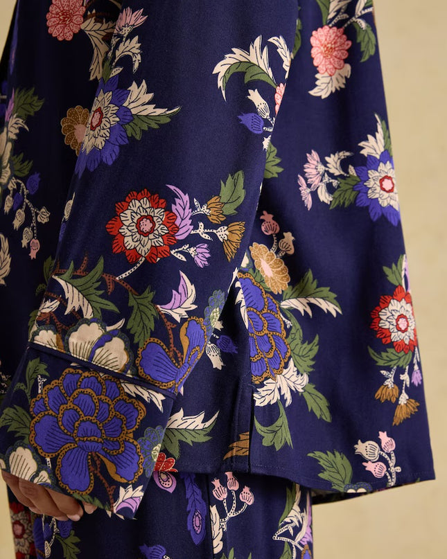 Alma Navy Hidcote Floral Woven Pyjama Set