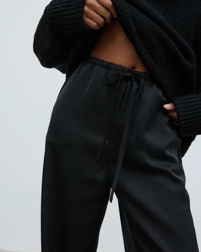 Breya Satin Drawstring Trousers - Black