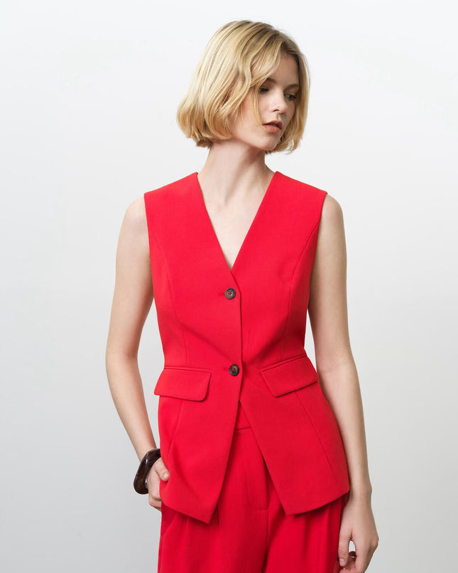 French Connection Longline Fitted Waistcoat - Watermelon Red