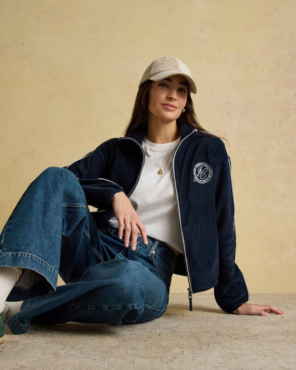 Embroidered Full Zip Funnel Neck Fleece - Navy