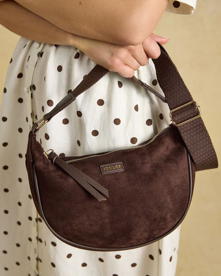 Suedette Moon Cross Body Bag - Chocolate Brown