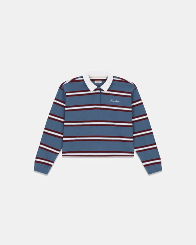 Guess Jeans Oversized Long Sleeve Polo Shirt - Blue/Burgundy