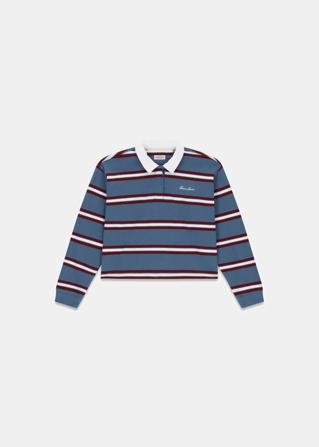 Guess Jeans Oversized Long Sleeve Polo Shirt - Blue/Burgundy