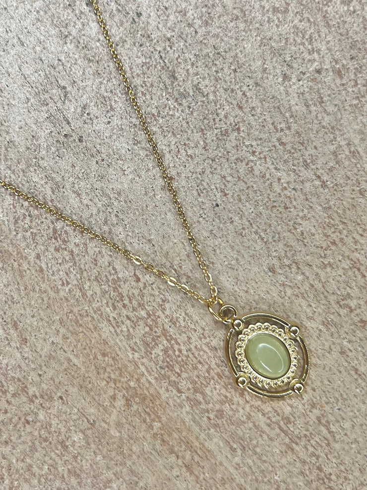 Vintage Oval Pendant Necklace - Gold/Sage Green