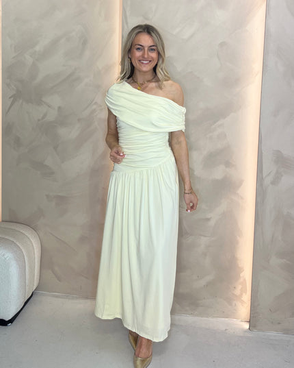 Asymmetric Drape Maxi Dress - Yellow