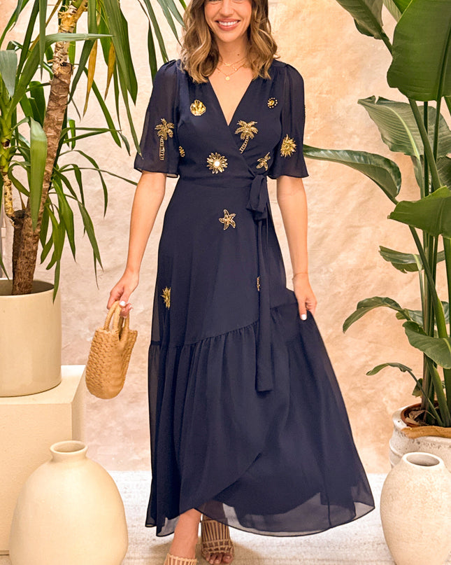 Venetia Dress - Navy Palm