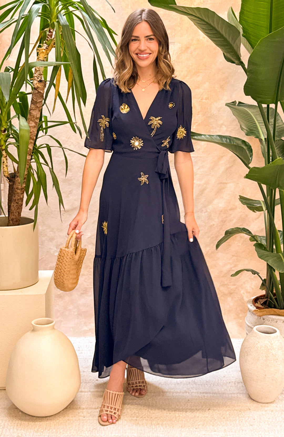 Venetia Dress - Navy Palm